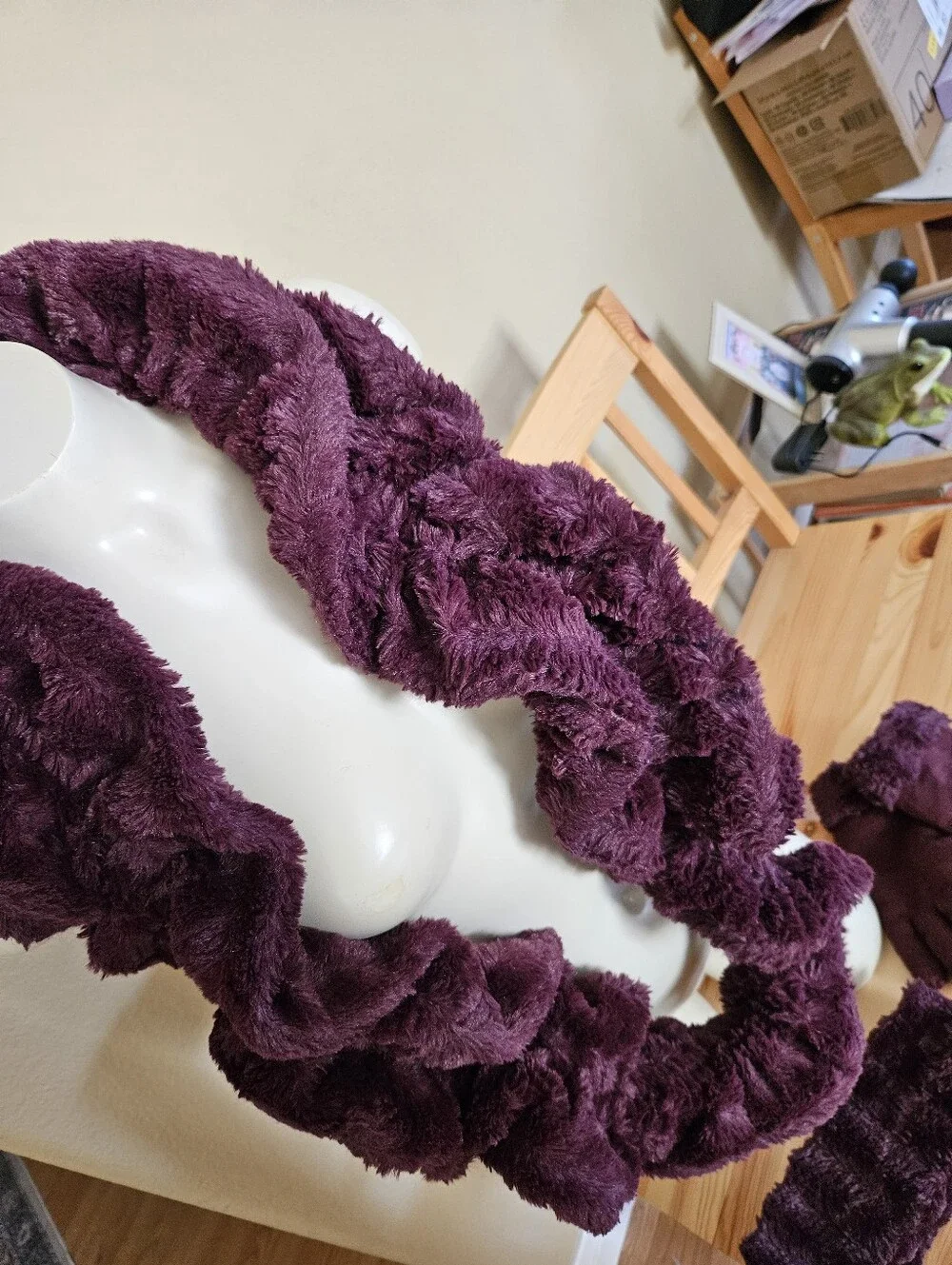 Women's Burgundy Faux-Fur Winter Scarf, Headband & Gloves Set Made By Avon